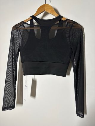 Alo Yoga Top Negro Malla Manga Larga Talla L