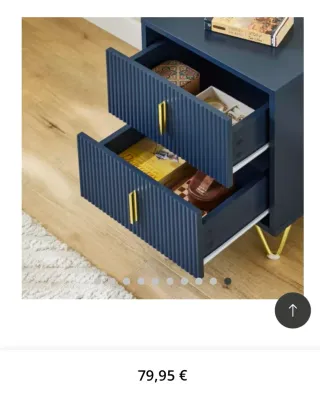 Mesita de noche azul y dorada