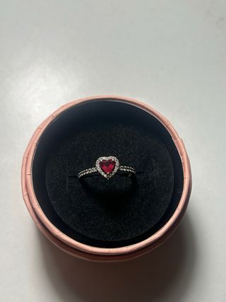 Anillo Pandora Corazón Rojo y Plata