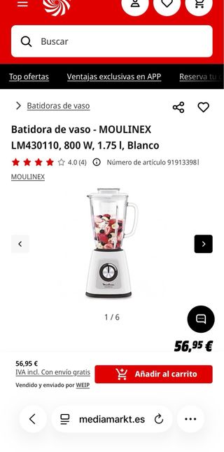 Batidora Moulinex Blendforce Glass 1.75L 800W