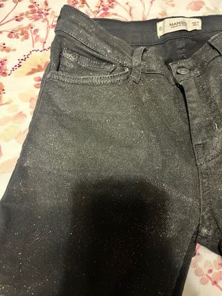Vaqueros Mango Skinny Glitter Negros