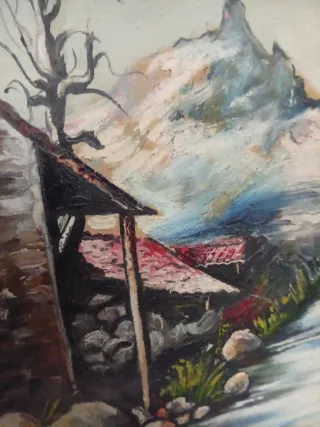 Cuadro Óleo Paisaje Marco Dorado ancho de madera