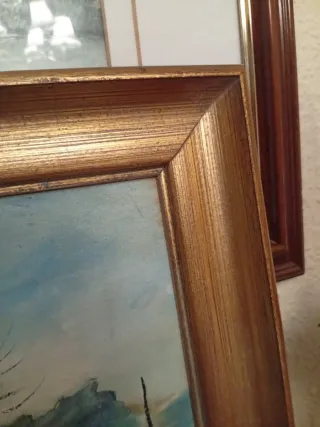 Cuadro Óleo Paisaje Marco Dorado ancho de madera