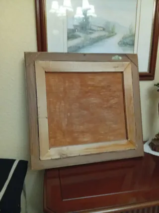 Cuadro Óleo Paisaje Marco Dorado ancho de madera