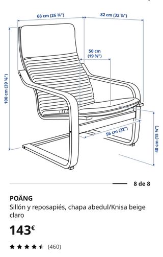 Sillón Poäng Ikea Rojo, incluido el Reposapiés.