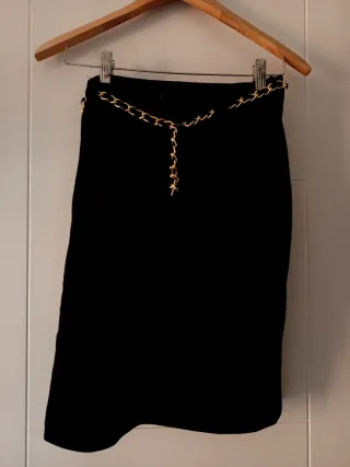 Falda Lápiz Negra estilo Chanel Vintage Talla L