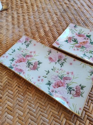 Conjunto bandejas florales artesanales