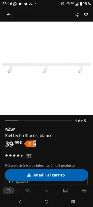 Riel de techo BÄVE IKEA 3 focos blanco