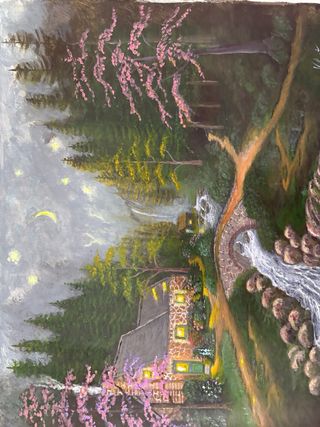 Dipinto a mano su carta, “Sotto un cielo stellato”