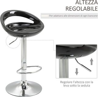 Conjunto de 2 taburetes de bar altos, taburetes giratorios a 360°, con respaldo y reposapiés, altura regulable, base de acero, para comedor y cocina, 46X41X76-96Cm, Negro