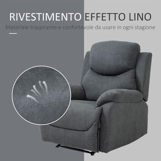 Sillón Relax Manual Ergonómico en Tela, Sillón Reclinable a 150° y Reposapiés para Casa y Oficina, 93X88X102Cm, Gris Oscuro