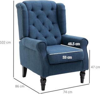 Sillón de Dormitorio Estilo Francés con Amplio Asiento, Silloncito de Dormitorio Acolchado con Brazos y Relleno, con Patas de Madera para Sala de Estar y Oficina, Azul