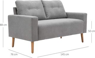 Sofá de 2 Plazas Moderno en Estilo Nórdico con Respaldo Acolchado, en Poliéster y Madera, 145X76X88 Cm, Gris Claro