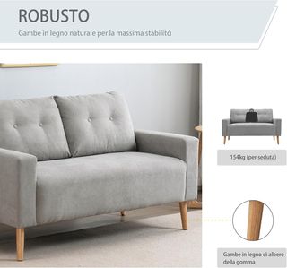 Sofá de 2 Plazas Moderno en Estilo Nórdico con Respaldo Acolchado, en Poliéster y Madera, 145X76X88 Cm, Gris Claro