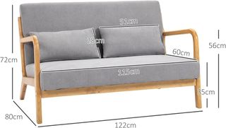 Sofá de 2 Plazas Moderno y Ahorra Espacio en Madera con Cojines, Asiento Acolchado y Tejido Efecto Terciopelo, 122X80X72 Cm, Gris