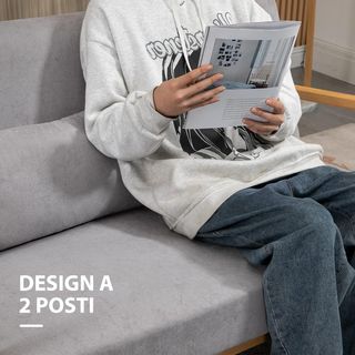 Sofá de 2 Plazas Moderno y Ahorra Espacio en Madera con Cojines, Asiento Acolchado y Tejido Efecto Terciopelo, 122X80X72 Cm, Gris