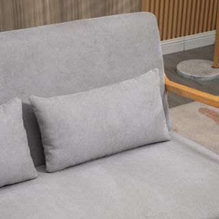 Sofá de 2 Plazas Moderno y Ahorra Espacio en Madera con Cojines, Asiento Acolchado y Tejido Efecto Terciopelo, 122X80X72 Cm, Gris