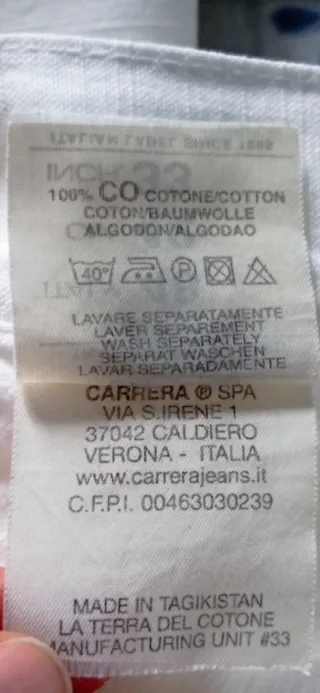 Pantaloni Carrera Uomo Taglia 48 Cotone Bianco