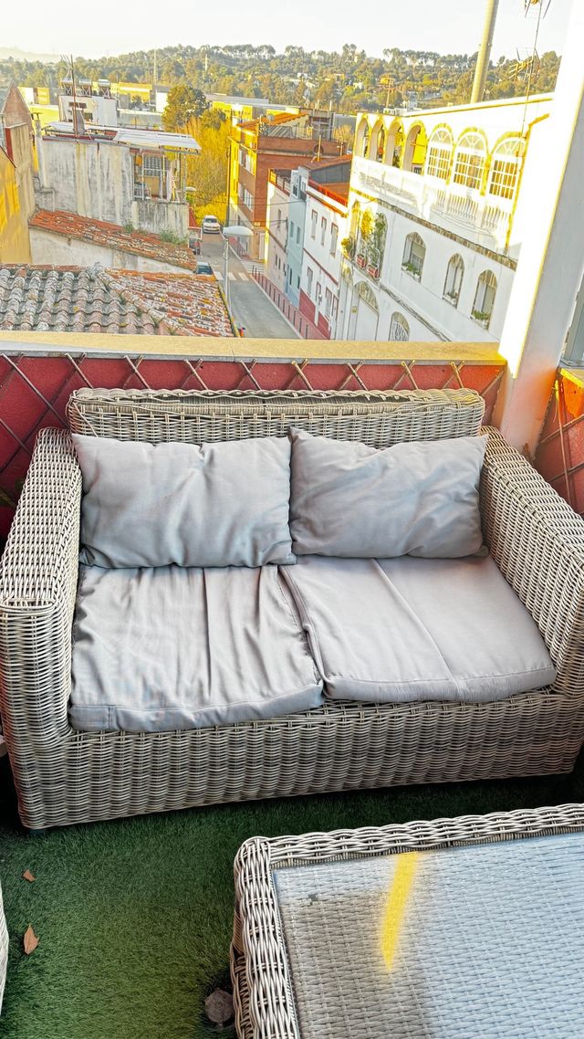 Conjunto Muebles Jardín Ratán Beige/Gris