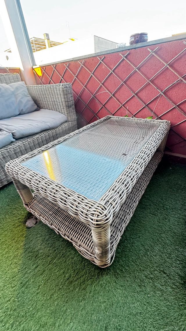 Conjunto Muebles Jardín Ratán Beige/Gris