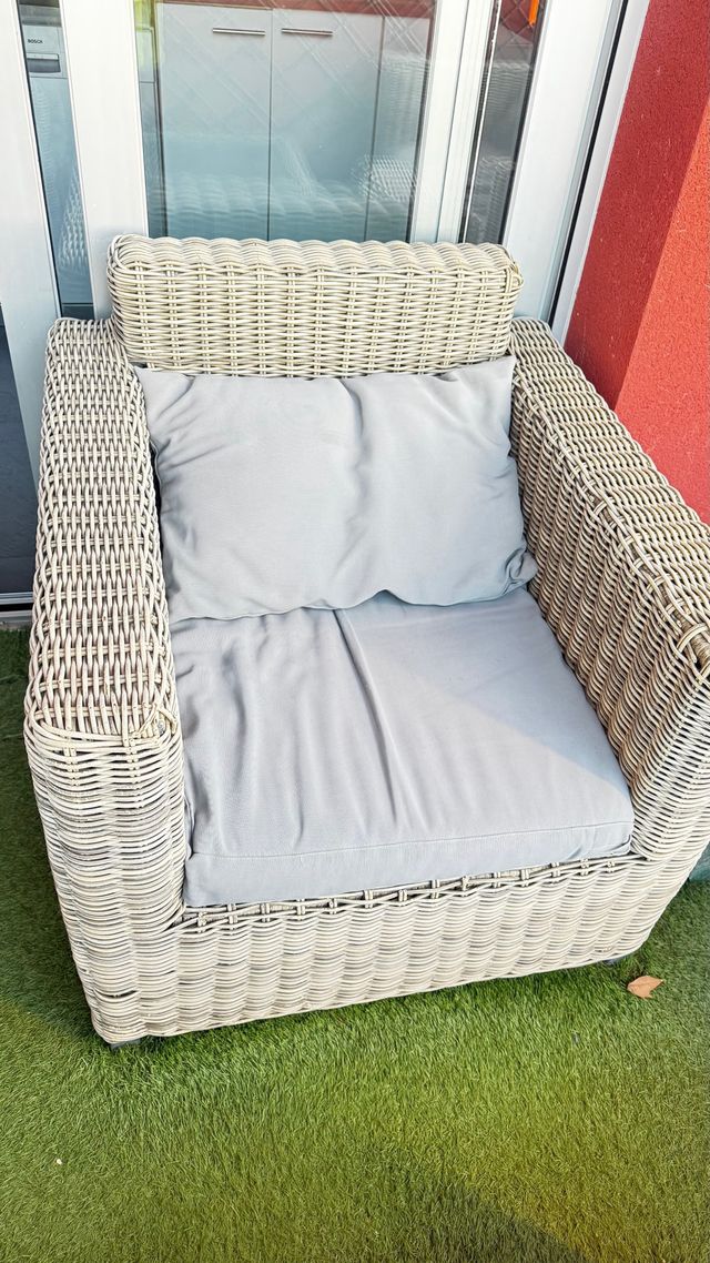 Conjunto Muebles Jardín Ratán Beige/Gris