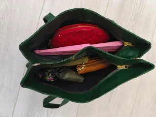 Bolso Piel Vintage 70s Verde Dorado