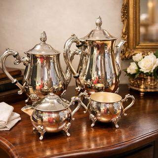 Juego de té de metal plateado