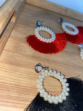 Pendientes de flecos con perlas pack 3