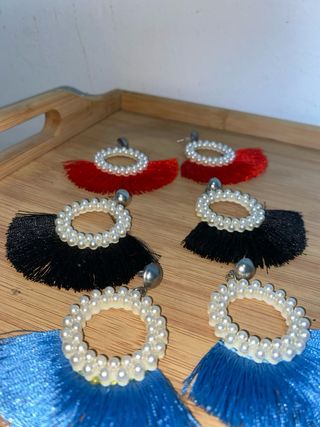 Pendientes de flecos con perlas pack 3