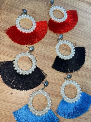 Pendientes de flecos con perlas pack 3