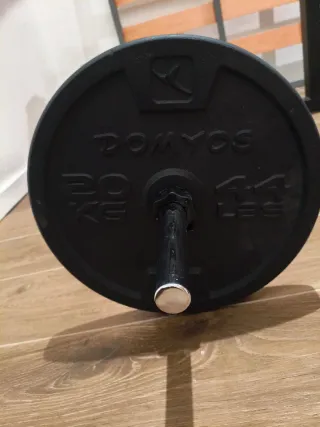 Barra musculación 1,20m + 2 discos Domyos 20kg