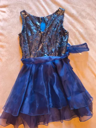 Vestido lentejuelas azul con lazo