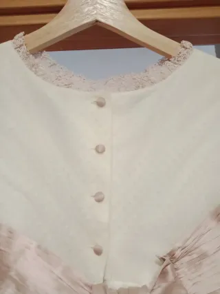 Vestido de Comunión beige y Rosa