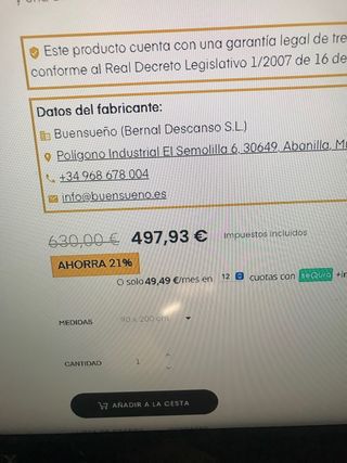 Colchón Tundra Buensueño 90x200 nuevo 2 unidades