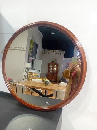 Espejo Redondo Madera Maciza Vintage 80cm