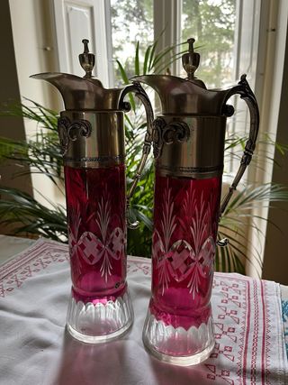 Coppia Brocche Vetro Rosso e peltro