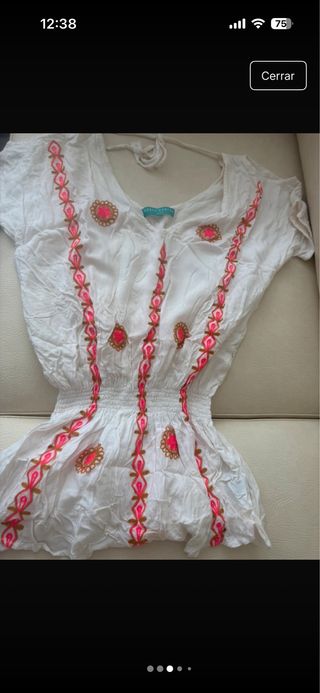 Vestido Ibiza Blanco y Rosa Talla XS