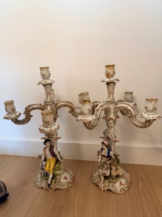 Pareja Candelabros Porcelana Alemana