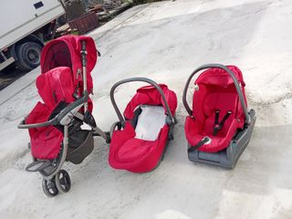 Trio Neonato, passeggino e ovetto rosso