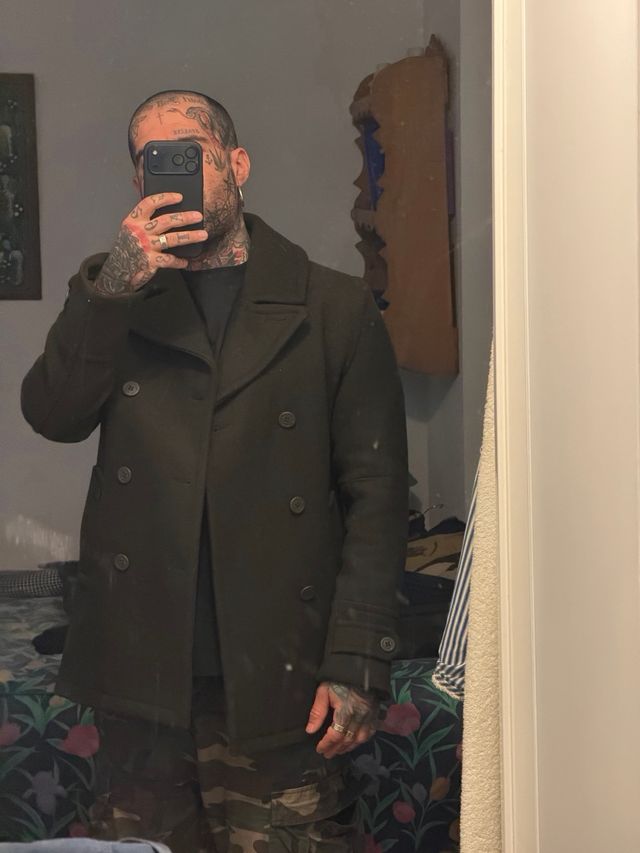 Merc Pea Coat Talla S Verde Oliva