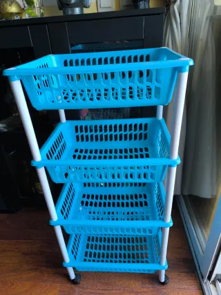 Carro verdulero azul 4 niveles con ruedas