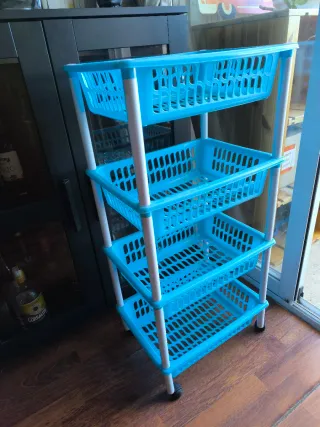 Carro verdulero azul 4 niveles con ruedas