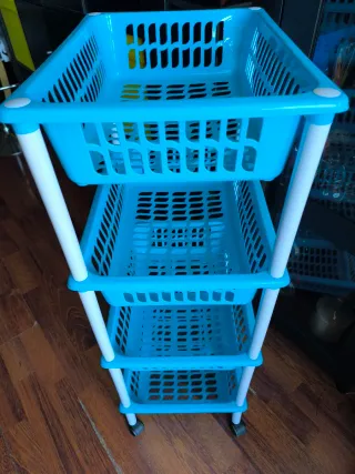 Carro verdulero azul 4 niveles con ruedas