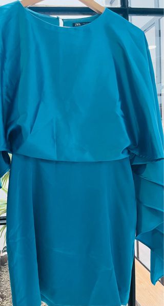 Vestido Zara Turquesa Manga Capa