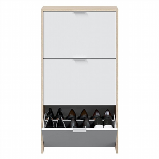 Zapatero 3 Trampones. Blanco Brillo y Roble