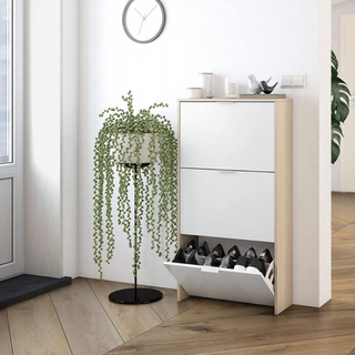 Zapatero 3 Trampones. Blanco Brillo y Roble