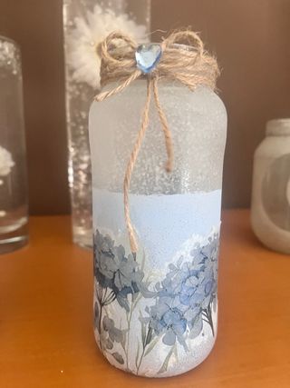 Tarro decorado regalo flores azules