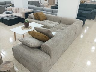 Sofá Chaiselongue Mali Tela Beige/Marrón