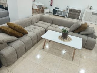 Sofá Chaiselongue Mali Tela Beige/Marrón