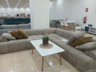 Sofá Chaiselongue Mali Tela Beige/Marrón